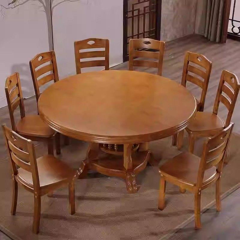实餐桌椅圆桌新中子式圆形饭桌家木用带转盘农吃饭桌村客厅小LOG