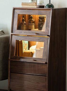 美黑胡桃木色发实木边北柜沙YIQ立子柜斗柜翻盖玻璃门柜客厅实木