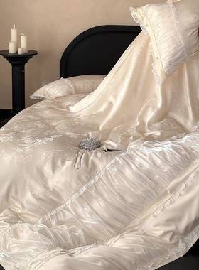 法床轻奢天丝棉提花四件WZL-110-套式浪漫褶皱花边亲被套单公肤主