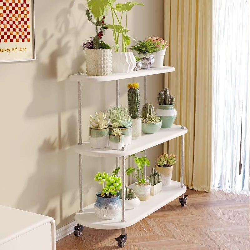 实木多花层台花架带无品牌/阳轮子置物架移动多肉子客架厅落地式