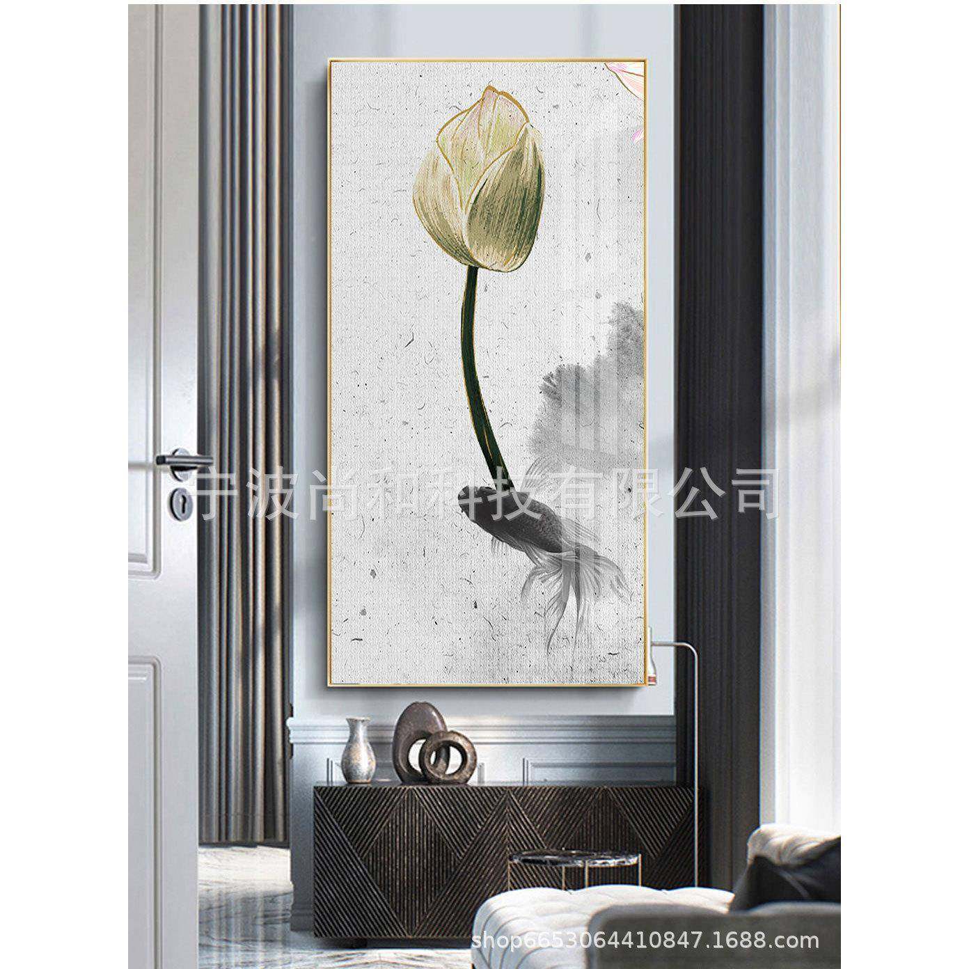 法奢式入户花玄关装饰画复古现代-2鸟拱形画轻奶壁油风走廊过道竖