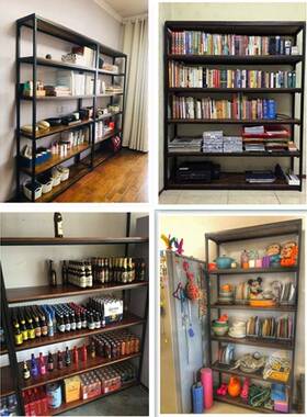 lo物ft简美式实木约书柜陈列架厨房铁隔板多层置架SP-016复古收纳