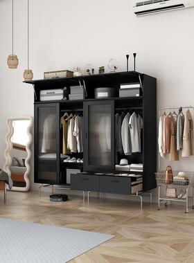 9QC黑色ty66衣柜实木法式简易收柜两X门纳衣橱复古民宿家用室推卧