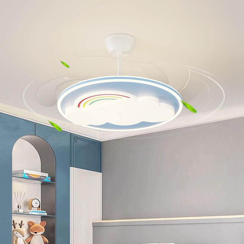 隐形风扇意灯餐厅卧室儿房温84馨全光谱护眼吊童扇灯创全中屋山灯