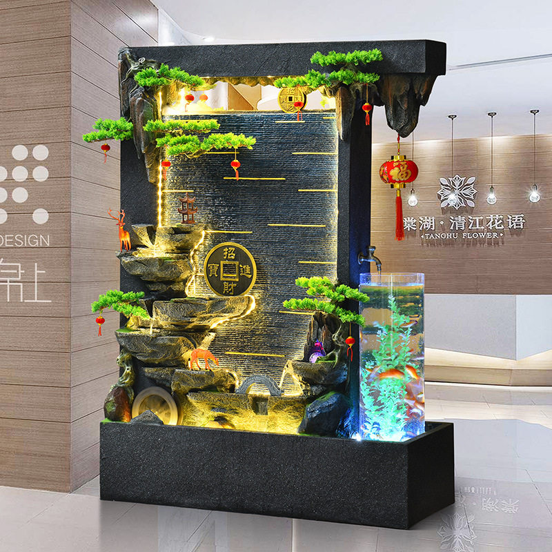 双面水幕墙流水屏风循环水喷泉鱼池客厅酒店别墅景观假山隔断摆件