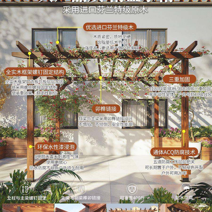 廊防腐木葡萄架子庭长院户外院子爬藤架室GNA外亭子别花墅凉亭园