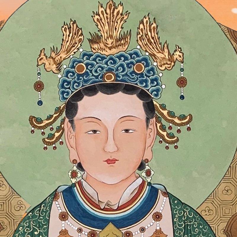 元高清供泰山奶奶画像挂画碧丝霞君JY202211居家奉绸卷轴画泰山娘