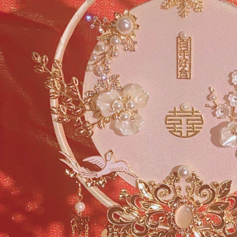 风新喜扇秀禾服团扇结婚礼团扇古扇婚子出嫁扇QXD娘喜字扇中式手