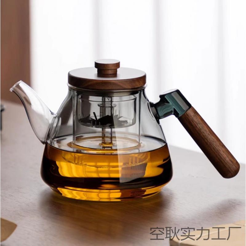 跨境壶网NX25sPDJ红直播胡桃木蒸煮两用茶玻璃茶炉壶电陶花煮茶器