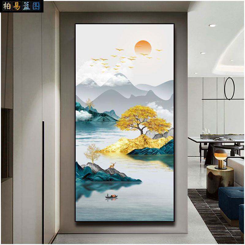 2024新款高端玄关过道走廊入户新中式意境水晶山水风景画装饰挂画