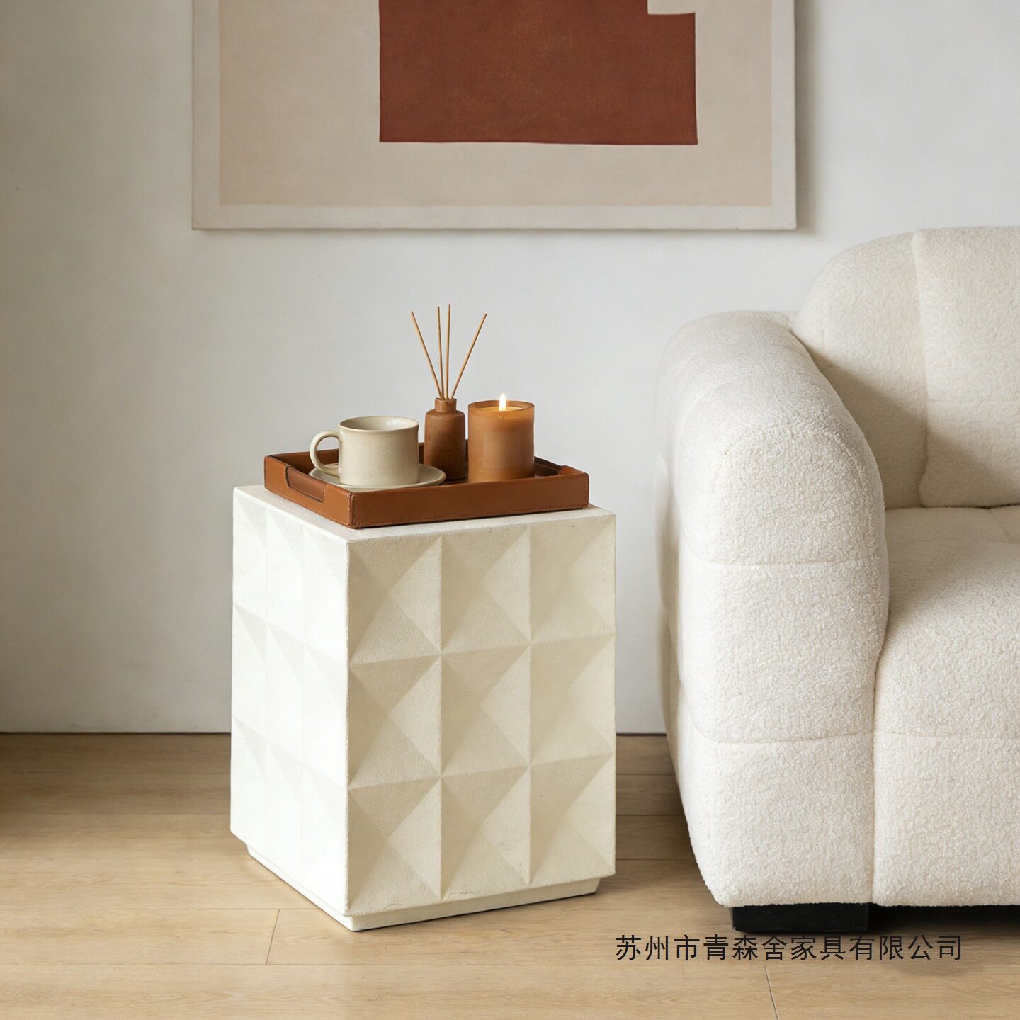 现代简约轻奢白色边几家用客厅创意沙发方形茶几阳台设计感小方桌