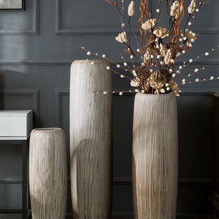 现代简约浅色软装陶瓷落地花瓶客厅插花干花大号装饰品摆件赵之李