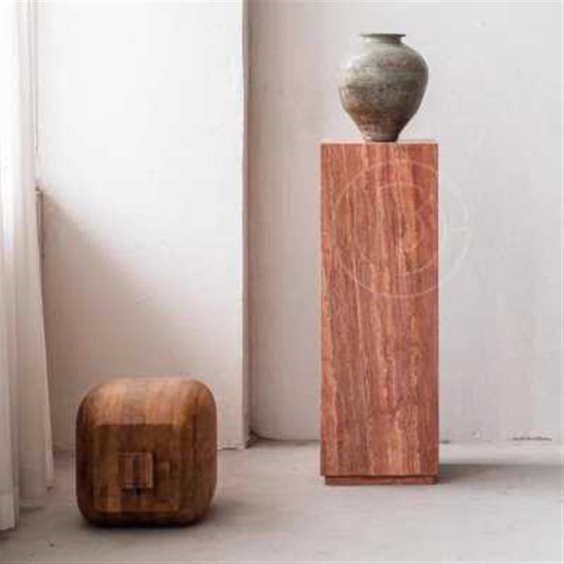 红落地摆件展示台玄关柱子台座石雕洞电视M柜塑墩大理石底座基子