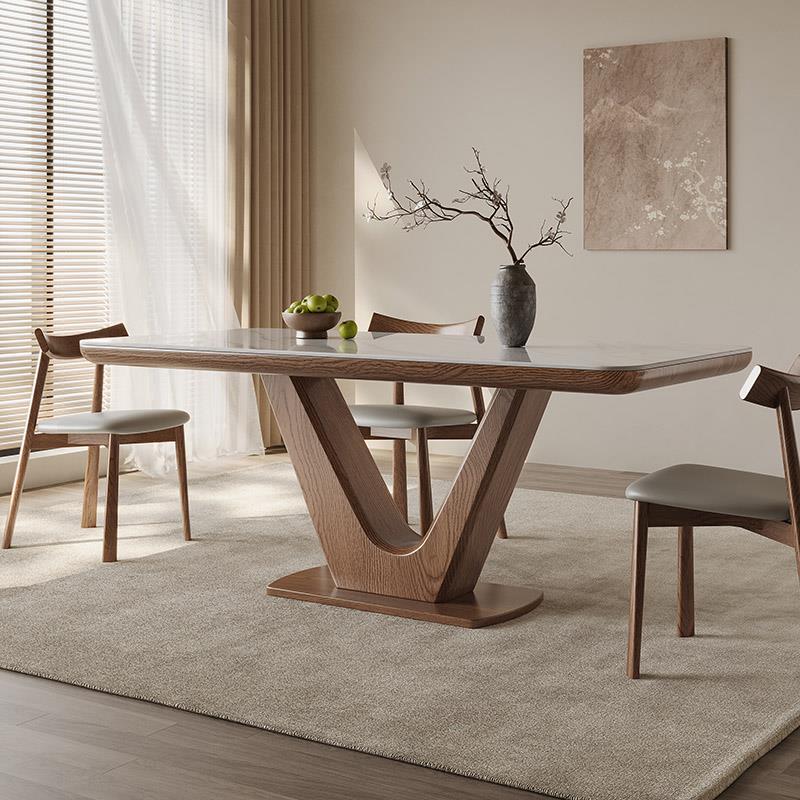 实木餐桌家用小户型轻奢现代简约大理石岩板餐桌新款长方形