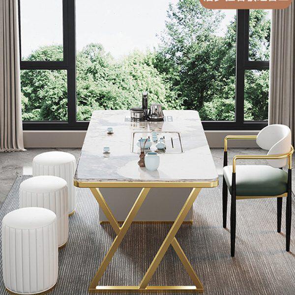 轻奢岩板茶桌椅组合现代简约办公室小户型客厅家用阳台全自动茶台