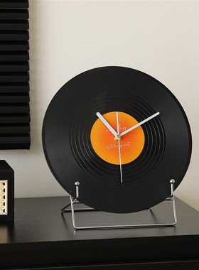 覆古黑胶唱片桌面时钟摆件客厅家居玄关柜办公室餐边电Y视柜装饰