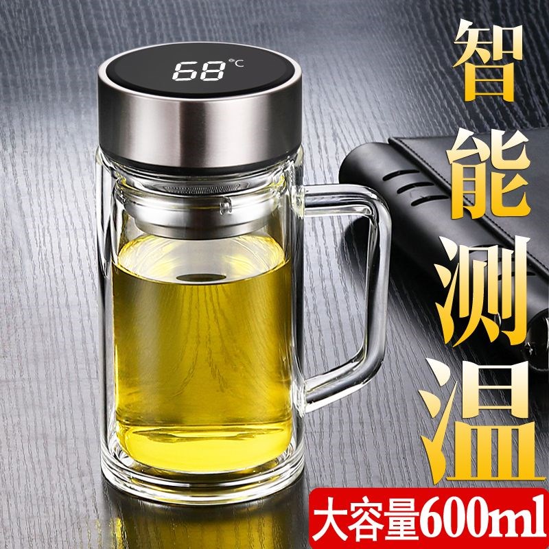 高档显温双层玻璃杯带把手泡w茶杯子男女士家用耐高温带手柄喝水