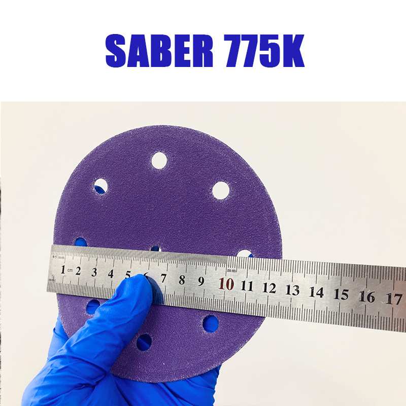 SABER775K陶瓷薄膜紫砂5寸9孔干磨湿磨植绒自粘打磨汽车原子灰