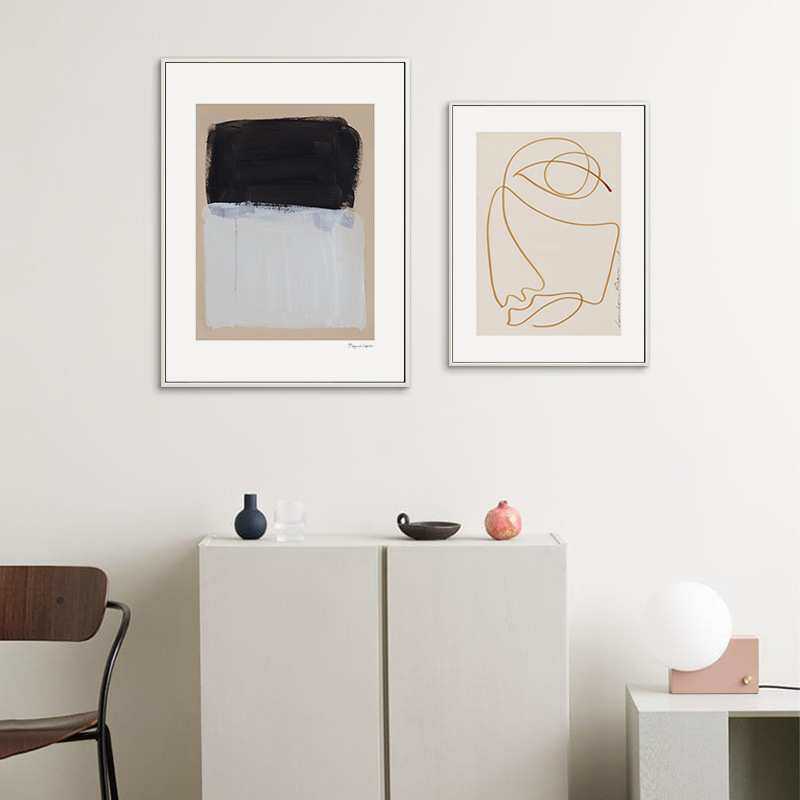 黑白默想 北欧黑白客厅多联组合画文艺人物卧室挂画工作室玄关画