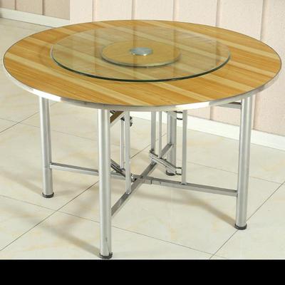 大桌面板可玻吃璃转盘折叠桌08架餐桌食堂饭圆桌乡村家用酒带店桌