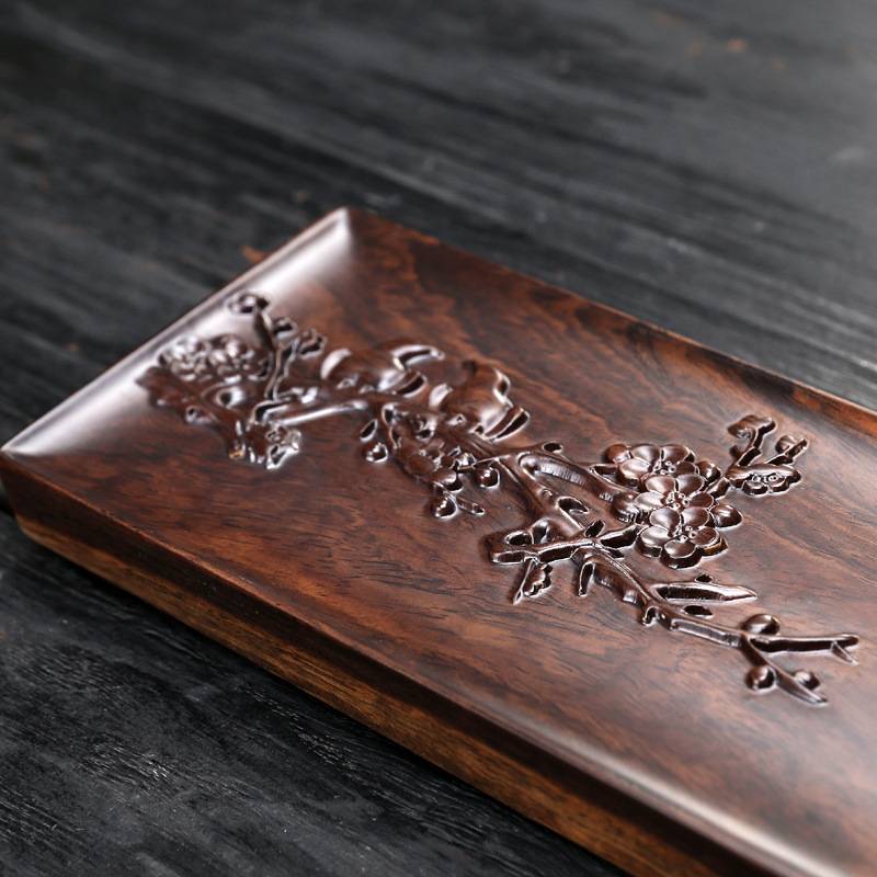 整块实木茶盘浮雕黑檀木原木新中式复古干泡茶台茶托酒店木质托盘