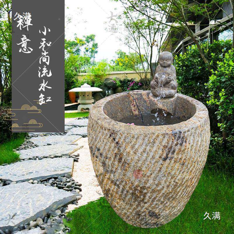 石头石缸花花园庭圆形石雕盆石槽水盆院装饰养鱼盆鱼水缸AL102272