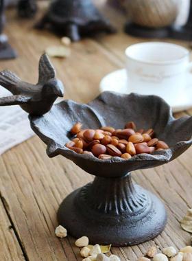 古怀旧KFT铁欧式铸工艺复品鸟花朵形烛台鸟小食盆家居装饰摆件储