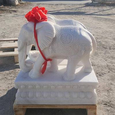 石雕大象汉白玉大象大院门石雕刻理小象一对庭公DX001司口摆件