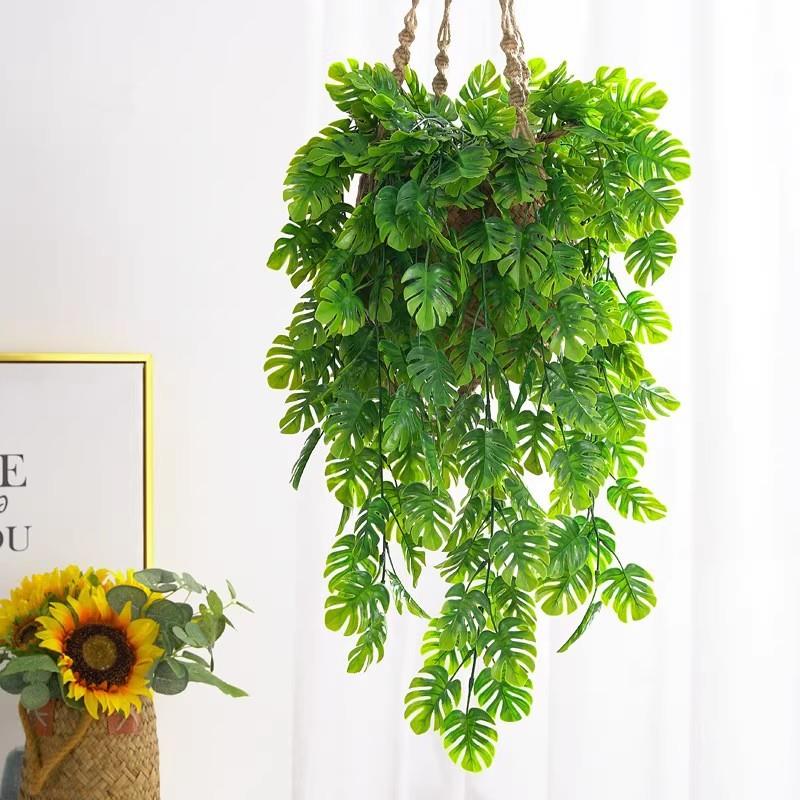 真波叶斯H7302086草壁仿挂龟背竹蕨叶墙壁装条饰藤塑料壁挂假花绿