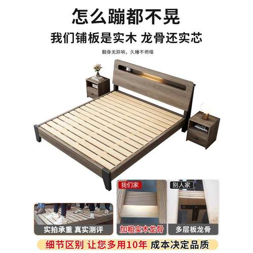 实木床人现代简P--66约双人床1.米厂直销1.5出租房经济型1.工2m单