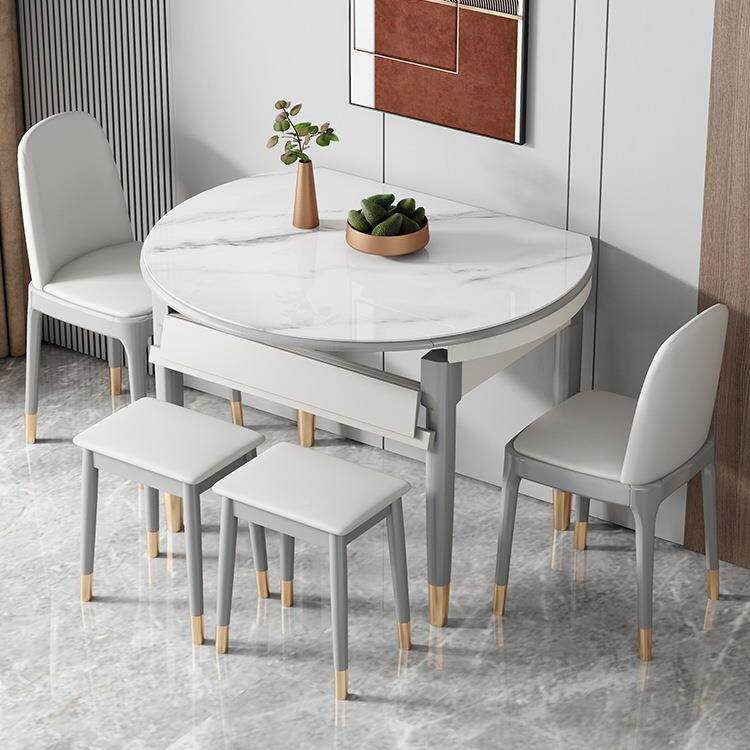 1米岩板餐桌户型伸缩折叠轻现小代多能1功558.奢1实木家用可变圆