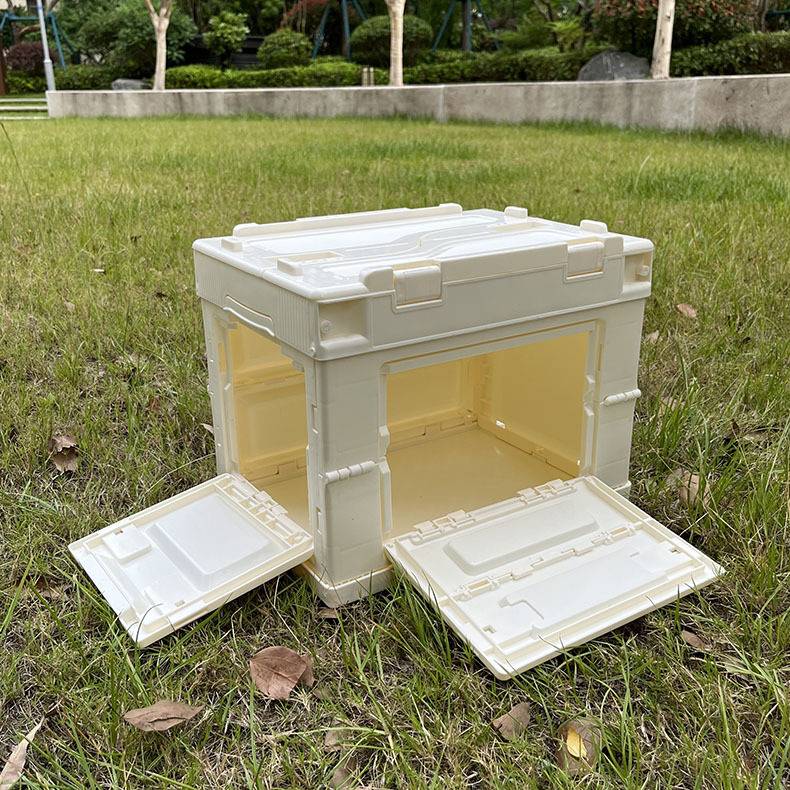 28L侧开门塑料折叠箱 翻盖折叠塑胶箱 PP新料两侧开门书本塑料箱