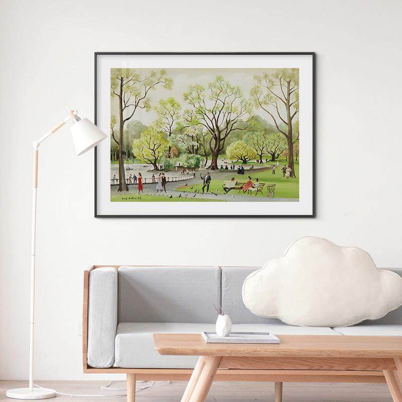 简复古油画loft寓桌约摆纽约中厅20211116央公园水彩画客公装饰电