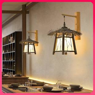 ღ竹餐编竹民艺553壁灯新中式 宿厅酒阳店楼梯台墙灯复古走廊过道