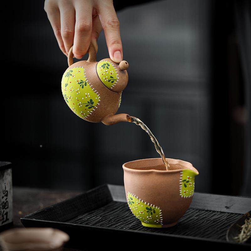 创意思岩240102黄泥茶壶手绘雏菊婷老壶复古中式手茶工粗陶泡壶单,餐饮具,茶壶,淘宝优惠券,粉丝福利购,淘宝优惠卷