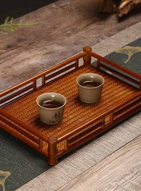 竹制品竹编茶盘工编织干手台盘奉茶CP0008盘家用泡长方形茶具收纳