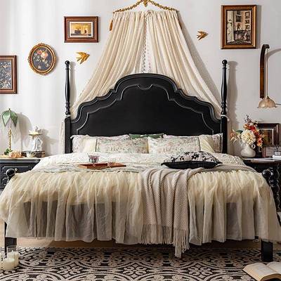 实木法式复古美式安娜双人床物黑色1.床5主AN-1卧大1床.8m中古风