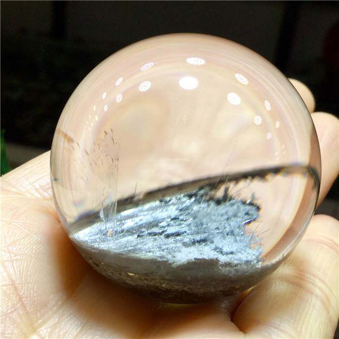 东海水晶天然蓝幽灵蓝云母片发晶花水晶球摆件