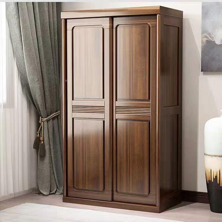 中式胡桃木实木衣柜家用卧室推柜拉门65衣户型衣橱大衣柜厂小直家