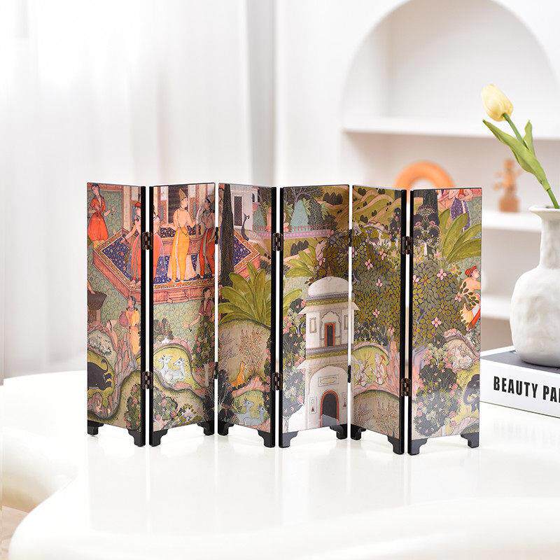 南洋风桌面小屏风双面漆器玄关摆件复古电视柜装饰礼品送人礼盒装