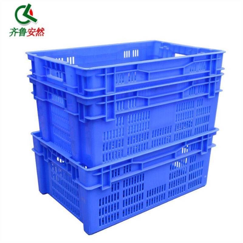 齐鲁安然塑料周i转筐收纳筐快递筐加厚周转箱框子篮子K2蓝色外尺