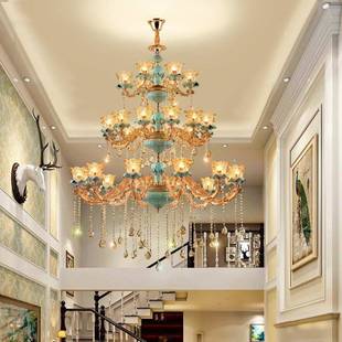 复式 楼见描述中楼挑空跃层oft楼梯水晶大厅 楼别墅中空l客吊灯欧式