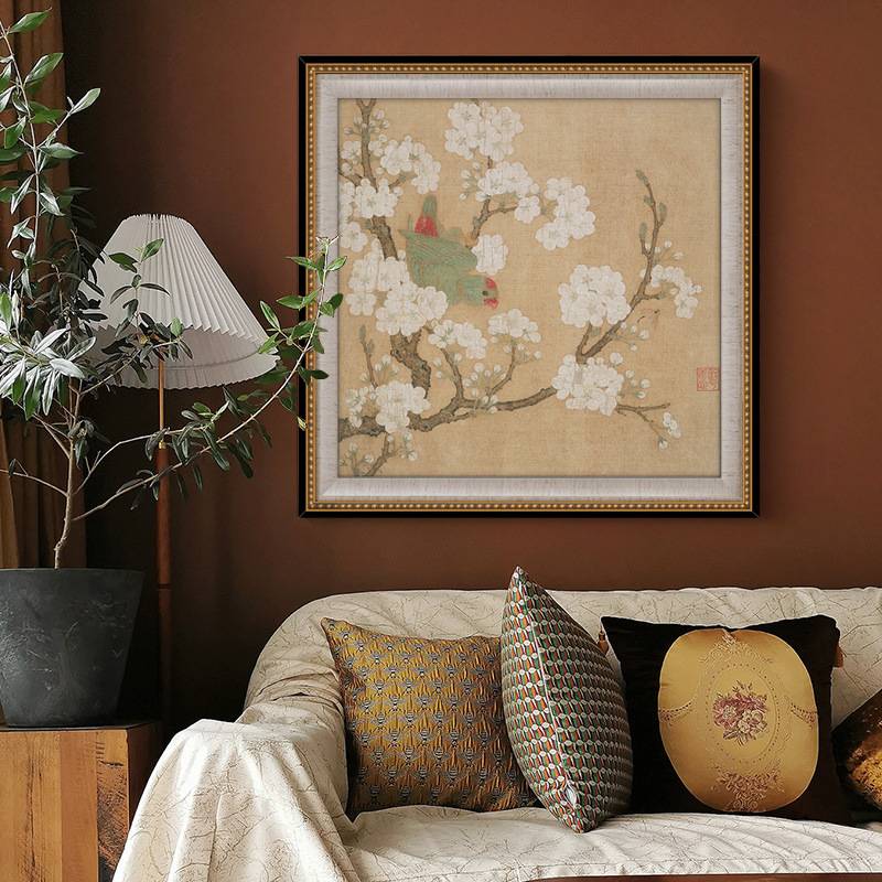 法式花鸟装饰画法式复古玄关墙挂画中古卧室床头画新中式梨花壁画