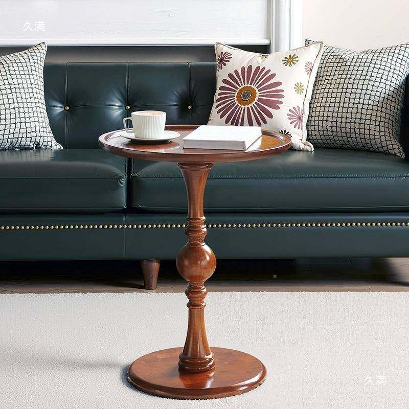 式复古圆边桌客厅边几沙发角几卧室实木中全古小茶几创意美床VW-0