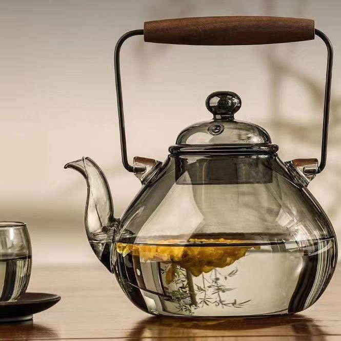 玻璃围炉煮茶提梁家用壶硼硅带漏茶大壶容量泡茶壶木把无忧壶提高