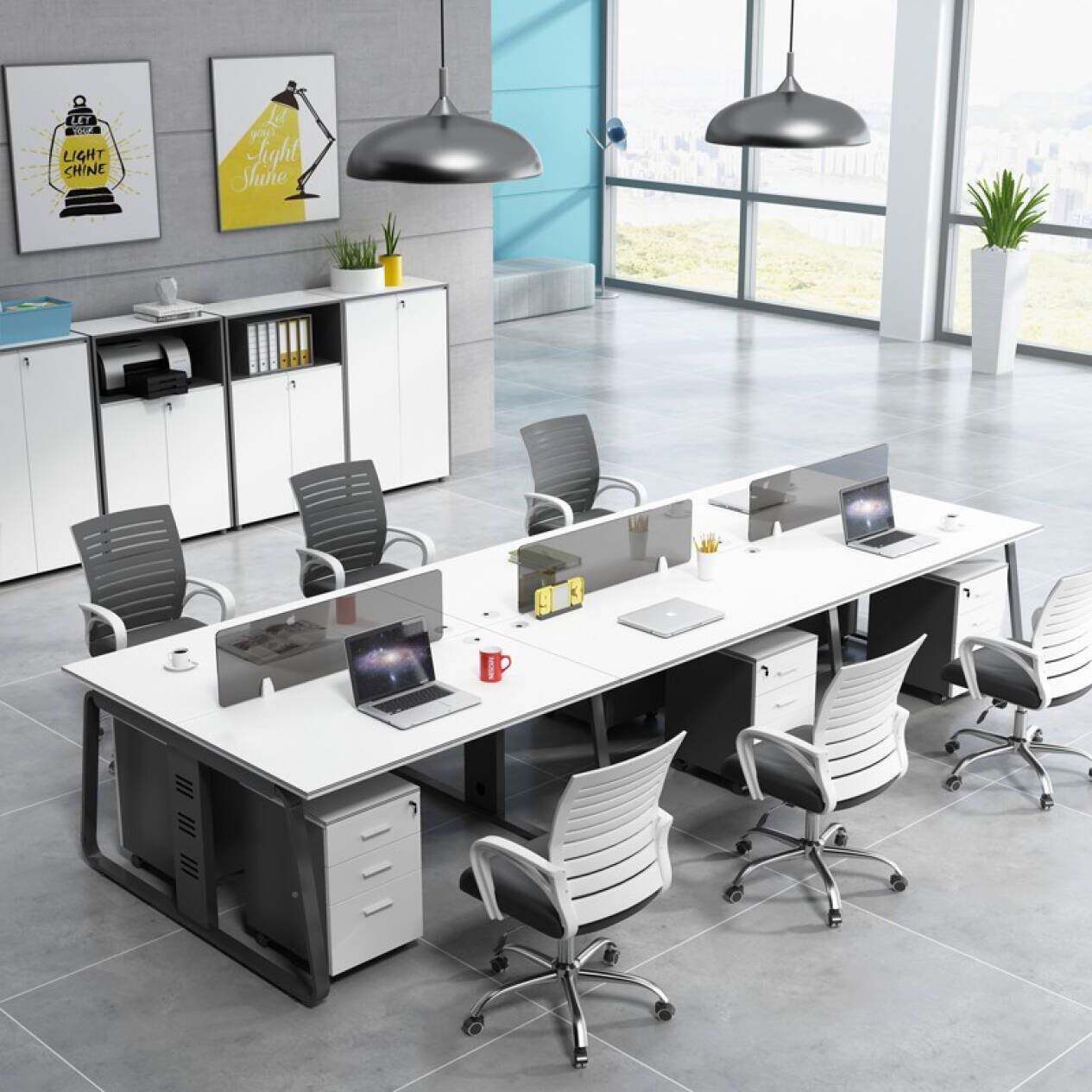 简约现代8人办公桌职2员电脑桌椅人4人人A-2266白位组合办公桌黑