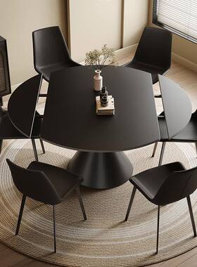 极岩餐桌椅组合黑色可旋转伸缩方圆两现用意式家SXSG-03用简约简