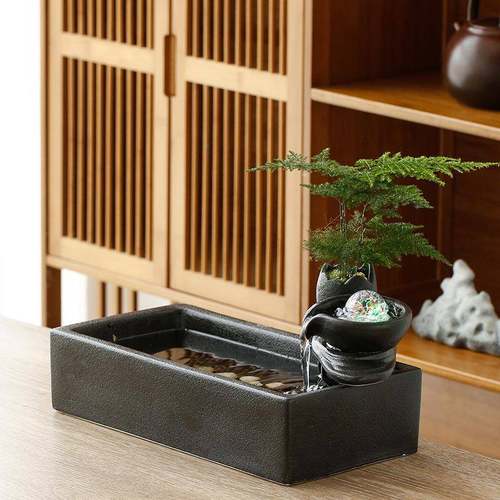 财创流水生循环水招财办公室桌面装饰品VQC茶小几喷意泉摆件开业