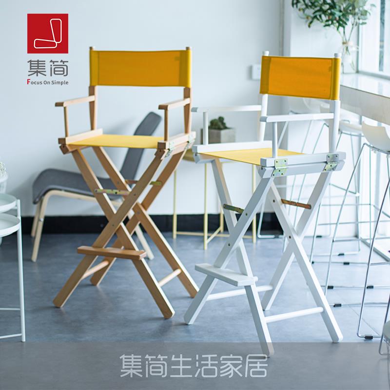 4I实木折叠椅高脚化脚椅高导演椅酒吧吧台椅便式携椅子折A003叠妆