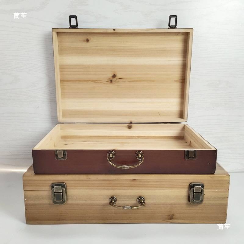 大码长方形复古手提箱储物收纳工具箱带盖实木大号木箱子加厚